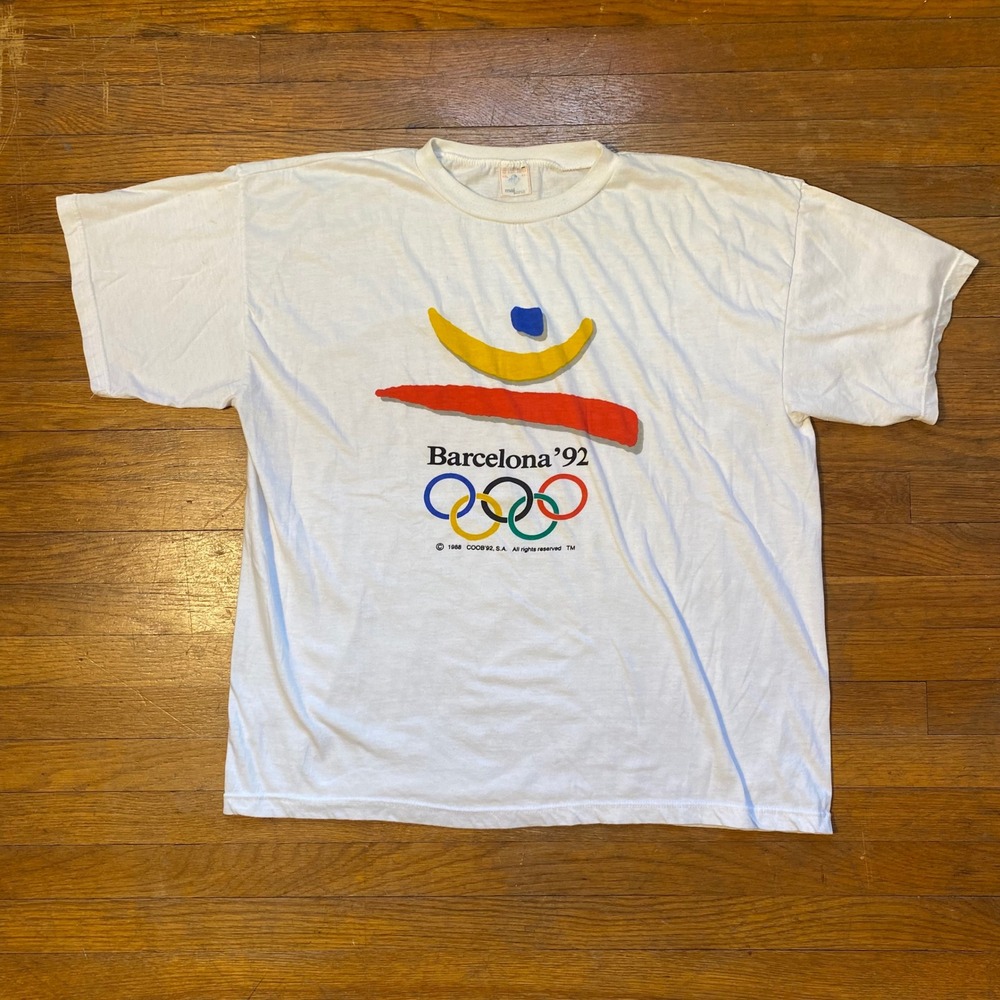 Vintage 1992 Barcelona Olympics T-Shirt White L Single Stitch Mañana 90s Tee